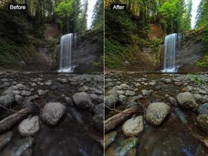 Darmowe akcje Photoshop dla początkujących grafików - Waterfall and forest